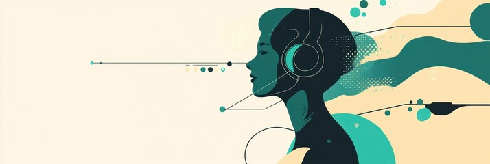 Poster - A stylized profile of a person wearing headphones, suggesting technology and communication.