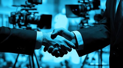 Aufkleber - A handshake between two individuals in a business setting, symbolizing agreement or partnership.