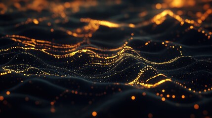 Poster - Abstract visualization of flowing golden waves, representing digital data or energy.