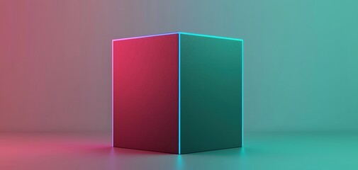 Poster - A modern cube with dynamic lighting showcasing vibrant colors and geometric shapes.