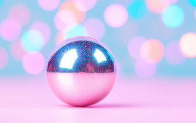 Poster - A shimmering pink and blue orb against a dreamy bokeh background.