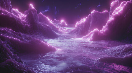 Wall Mural - Glowing Abstract Background with Fractal Lines in Purple and Pink