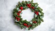 © AriyaniAI - Festive Christmas Wreath with Berries and Greenery: A Winter Holiday Decoration