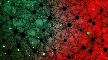 Aufkleber - Abstract network visualization with nodes and connections in green and red hues.