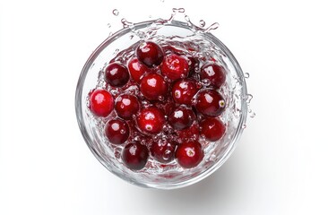 Poster - A bowl of cranberries splashing in water, showcasing freshness and vitality.