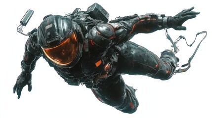 Aufkleber - A futuristic astronaut in a sleek, high-tech suit, appearing to float in space.