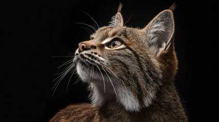 Poster - A close-up portrait of a bobcat, showcasing its keen gaze and detailed fur against a dark background.