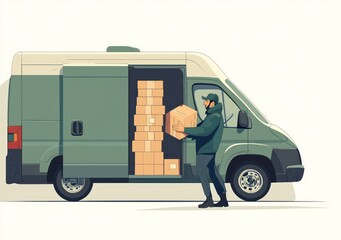 Poster - A delivery person loading boxes into a van, showcasing logistics and transportation.