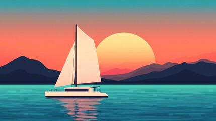  Sailboat at sunset on tranquil waters.
