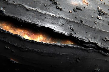 Wall Mural - A dark, cracked planetary surface reveals a vibrant, glowing galaxy beneath, hinting at cosmic mysteries.