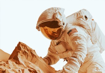 Poster - An astronaut exploring a Martian landscape, showcasing space exploration.