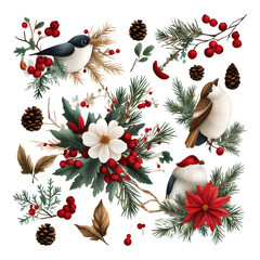 Sticker - Vibrant Winter Birds and Botanical Elements for Seasonal Decor