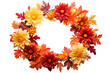 © Oratai - A rustic autumn wreath made of colorful leaves, berries, and chrysanthemums, arranged in a circular pattern isolated on white background