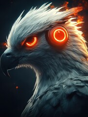 Poster - A stylized, fierce-looking bird with glowing eyes and futuristic headphones.