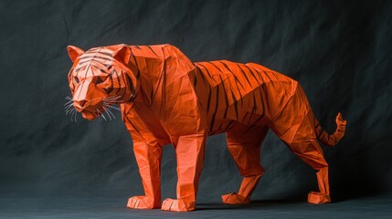 Poster - A detailed origami representation of a tiger, showcasing intricate folds and vibrant colors.