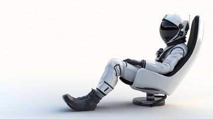 Fototapete - A futuristic astronaut in a sleek chair, embodying relaxation and space exploration.