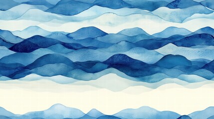 Wall Mural - abstract watercolor background with layered blue waves and soft gradients.