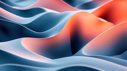 Wall Mural - Abstract waves with a blend of blue and orange colors, creating a fluid design.