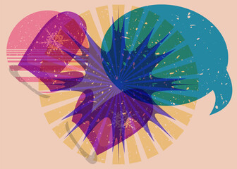 Poster - risograph mitten glove with speech bubble with geometric shapes. objects in trendy riso graph print 