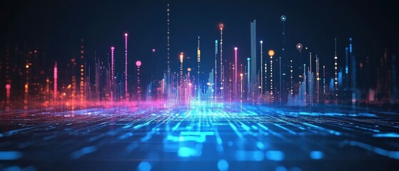 Poster - dynamic stock market live data visualization with ambient lighting effects in tech environment