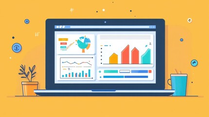 Poster - Data analytics dashboard displaying insights on laptop in bright workspace environment
