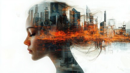 Poster - Architectural vision double exposure of cityscape and human emotion in urban environment