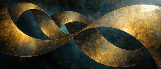 Poster - Shimmering gold arcs a contemporary digital artwork in modern art gallery