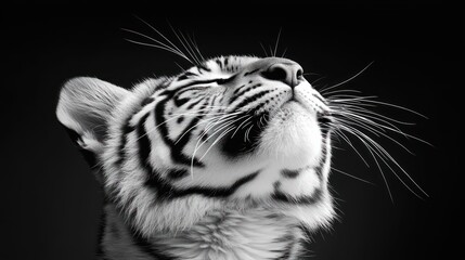 Aufkleber - A close-up black and white portrait of a tiger, showcasing its features and expression.