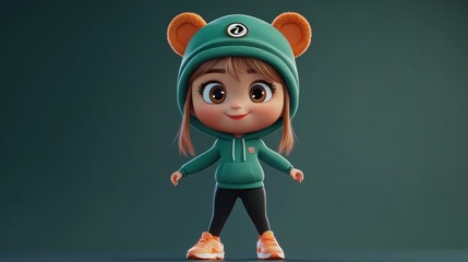 Leinwandbilder - A cute cartoon character wearing a bear-themed hoodie and sneakers.