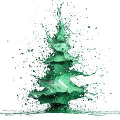 Poster - 3d icon Green paint splashing and forming a christmas tree shape with transparent background