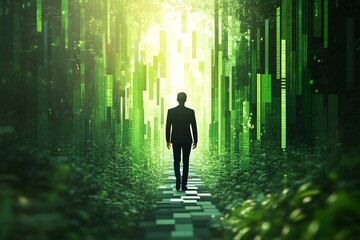 Canvas Print - a man is walking down a path in a forest