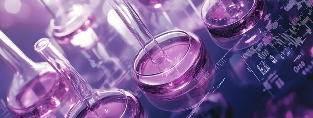 Poster - Laboratory glassware with purple liquid, suggesting scientific experimentation and research.