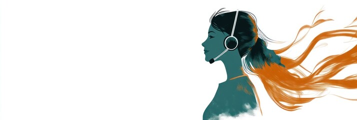 Aufkleber - A stylized profile of a woman wearing a headset, symbolizing communication and technology.
