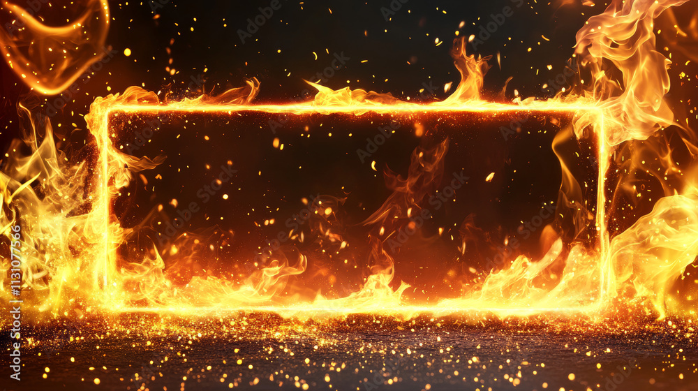 Background with red fire sparks, overlay effect, frame with burning ...