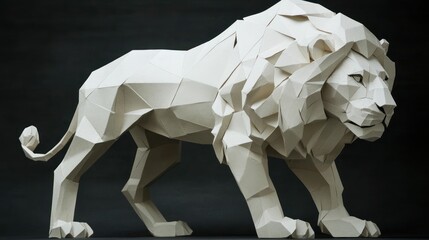 Aufkleber - A geometric, low-poly sculpture of a lion, emphasizing artistic design and form.