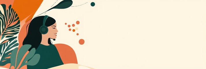 Aufkleber - A stylized illustration of a woman with a headset, symbolizing communication and support.