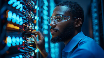 Poster - Ai generate technology event data management server room digital environment close-up innovation insights