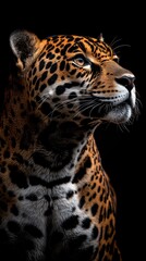 Poster - A close-up portrait of a leopard showcasing its striking features and distinctive coat patterns.