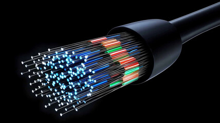 Poster - Fiber optic cable installation urban area technology visuals dark environment close-up perspective ai generated concepts