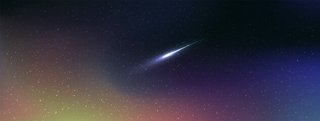 Wall Mural - shooting stars in the colorful sky, beautiful galaxy background with nebula cosmos and comets. vecto