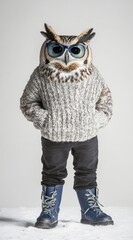 Poster - A whimsical owl character dressed in a sweater and boots, standing confidently.