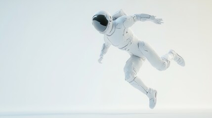 Poster - A futuristic astronaut in a dynamic pose, suggesting movement in a minimalist environment.