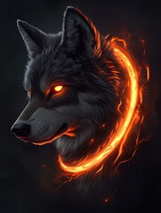Poster - A stylized wolf's head surrounded by a glowing orange ring, evoking a mystical aura.