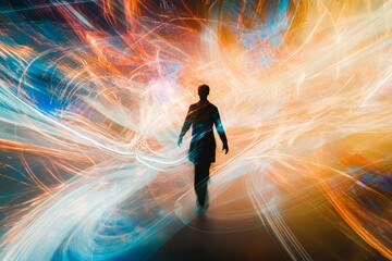 Wall Mural - a man is walking in a blurry image
