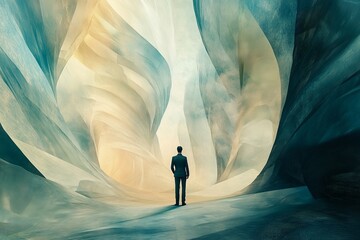 Wall Mural - a man is standing in a cave