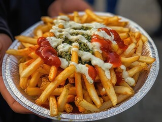 Canvas Print - Uncle Saleh extends to the camera a plate of french fries with ketchup