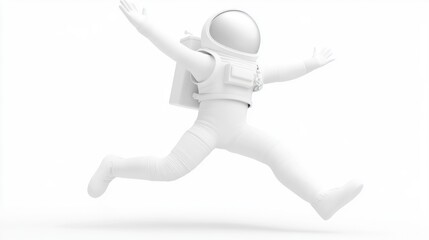 Poster - A white astronaut figure joyfully leaping in a minimalist environment.