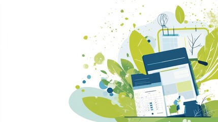 Aufkleber - A vibrant illustration featuring documents, plants, and organizational tools for productivity.