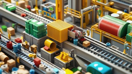 Poster - Detailed Overview of a Production Line for Recyclable Materials and Products in a Modern Warehouse Setup