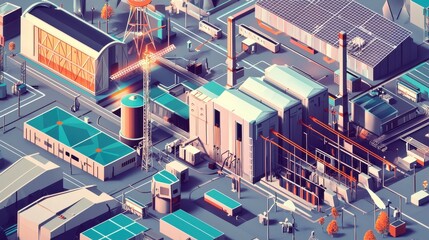 Poster - Modern Renewable Power Station with Battery Storage and Advanced Technology in a Detailed Illustration